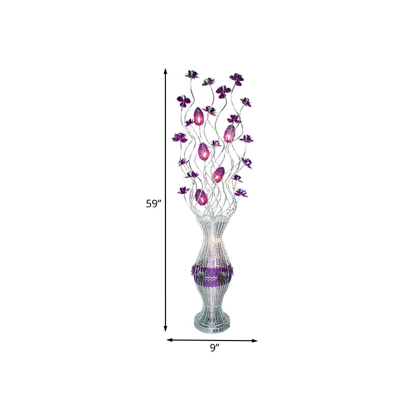 Aluminum Vase Shape Bloom Standing Lamp Art Decor Living Room LED Reading Floor Light with Swing Line in Purple Clearhalo 'Floor Lamps' 'Lamps' Lighting' 1195374