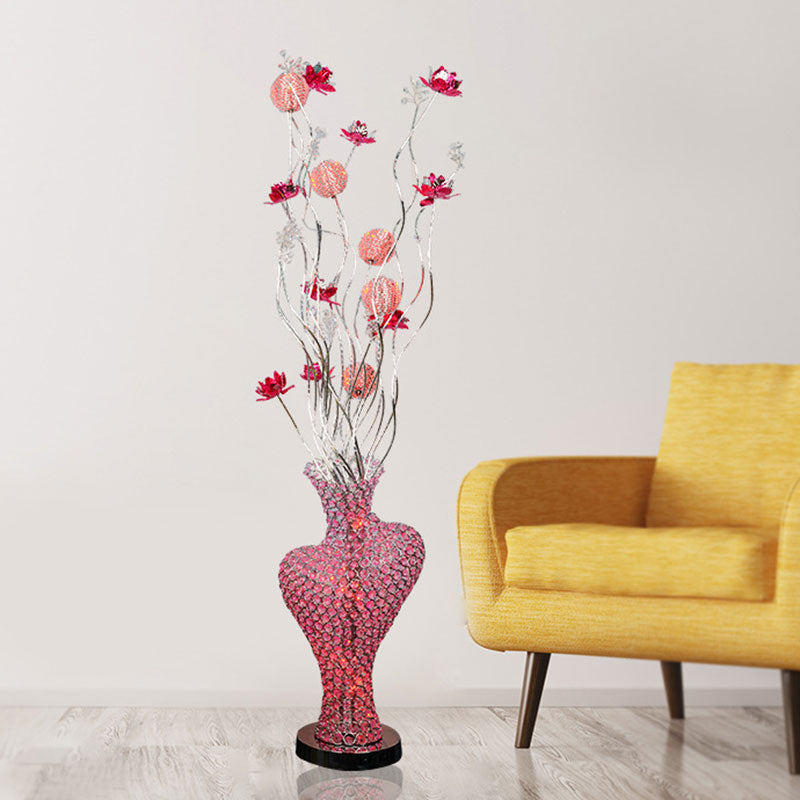 Metal Red Floret Standing Lamp Cutout Heart-Like LED Decorative Floor Light with Crystal Encrusted Detail Red Clearhalo 'Floor Lamps' 'Lamps' Lighting' 1195403