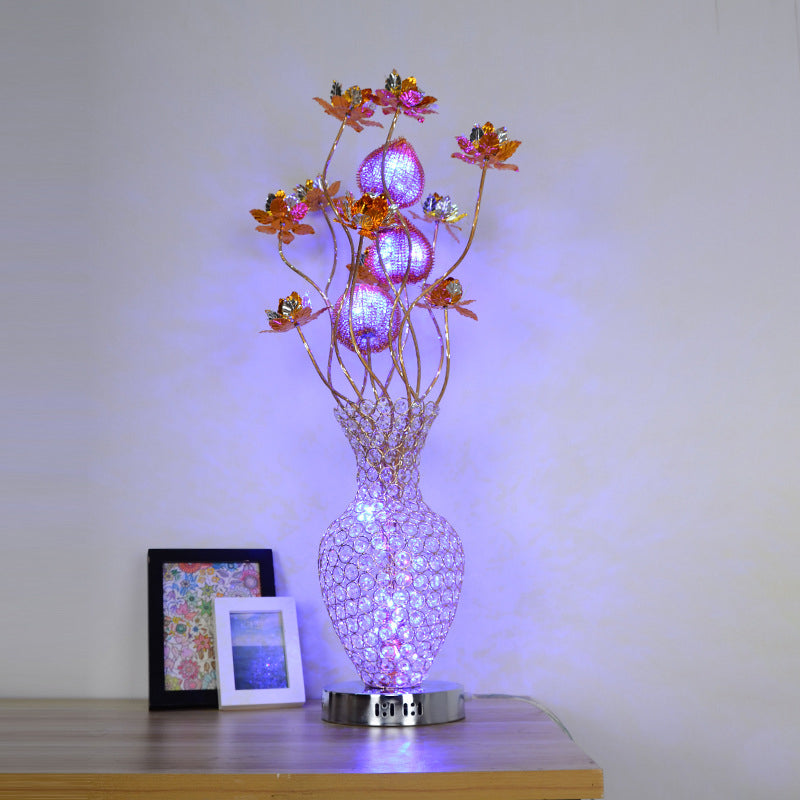 Gold LED Table Lighting Art Decor Crystal Embedded Pineapple-Like Blossom Nightstand Lamp Gold Clearhalo 'Lamps' 'Table Lamps' Lighting' 1195435