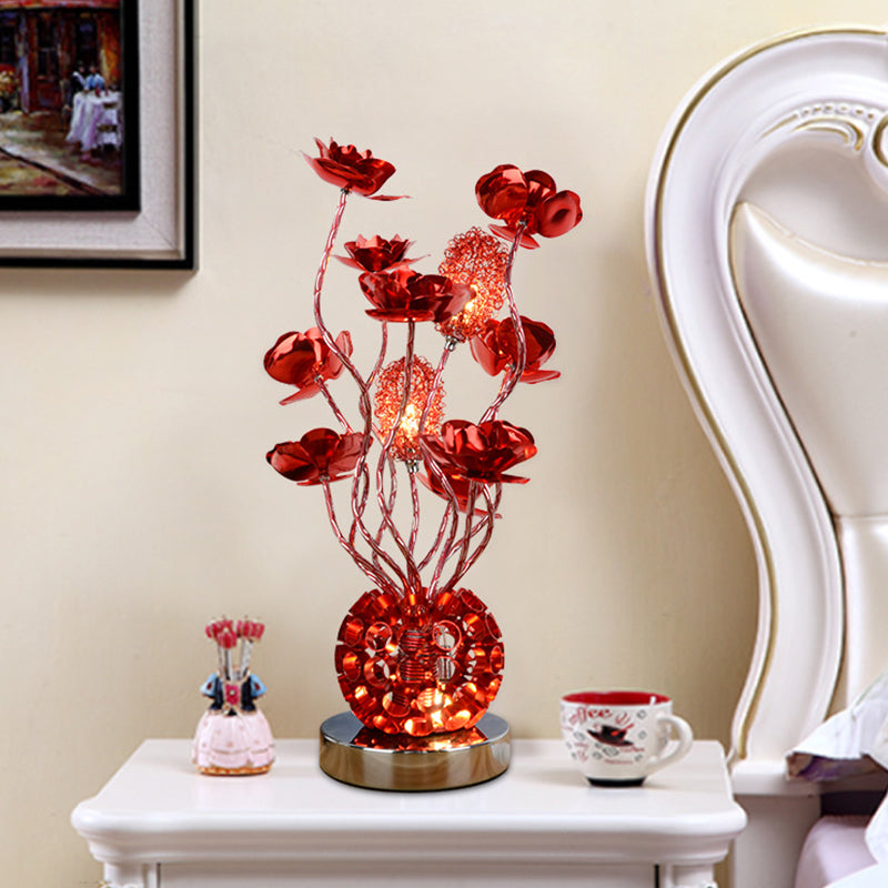 Decorative Global Night Lamp Aluminum LED Curvy Stick Desk Light with Rose Decor in Red Red Clearhalo 'Lamps' 'Table Lamps' Lighting' 1195439