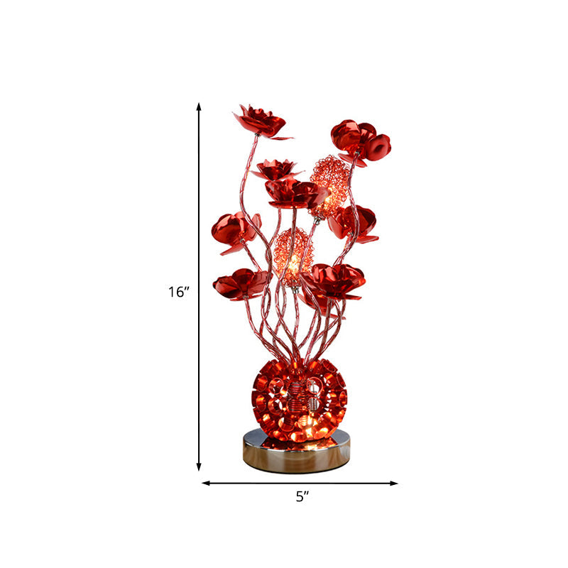 Decorative Global Night Lamp Aluminum LED Curvy Stick Desk Light with Rose Decor in Red Clearhalo 'Lamps' 'Table Lamps' Lighting' 1195442