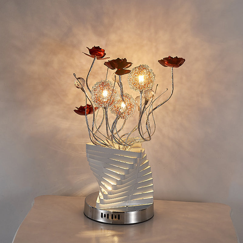 Aluminum Twisty Table Lamp Decorative Bedroom Rose Design LED Nightstand Light in Silver Clearhalo 'Lamps' 'Table Lamps' Lighting' 1195460