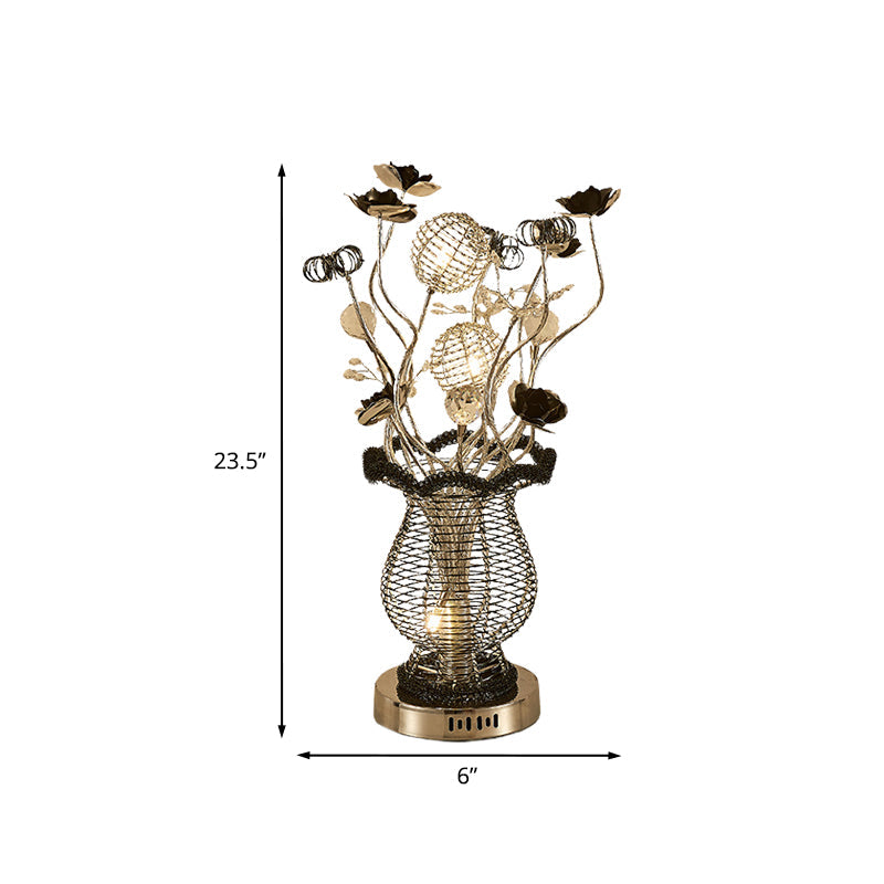 Black-Silver Floral Table Lamp Art Decor Aluminum Study Room LED Desk Lighting with Little Bloom Design Clearhalo 'Lamps' 'Table Lamps' Lighting' 1195478