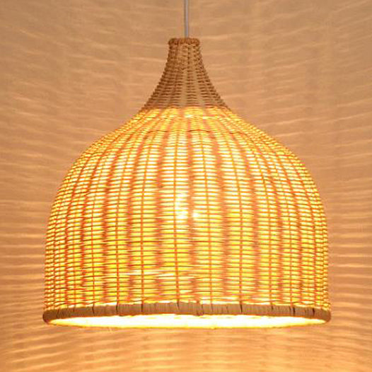 Hand Knitted Bamboo Domed Hanging Pendant Farmhouse One Light Suspension Lamp in Beige Clearhalo 'Ceiling Lights' 'Pendant Lights' 'Pendants' Lighting' 119692