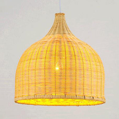 Hand Knitted Bamboo Domed Hanging Pendant Farmhouse One Light Suspension Lamp in Beige Clearhalo 'Ceiling Lights' 'Pendant Lights' 'Pendants' Lighting' 119693