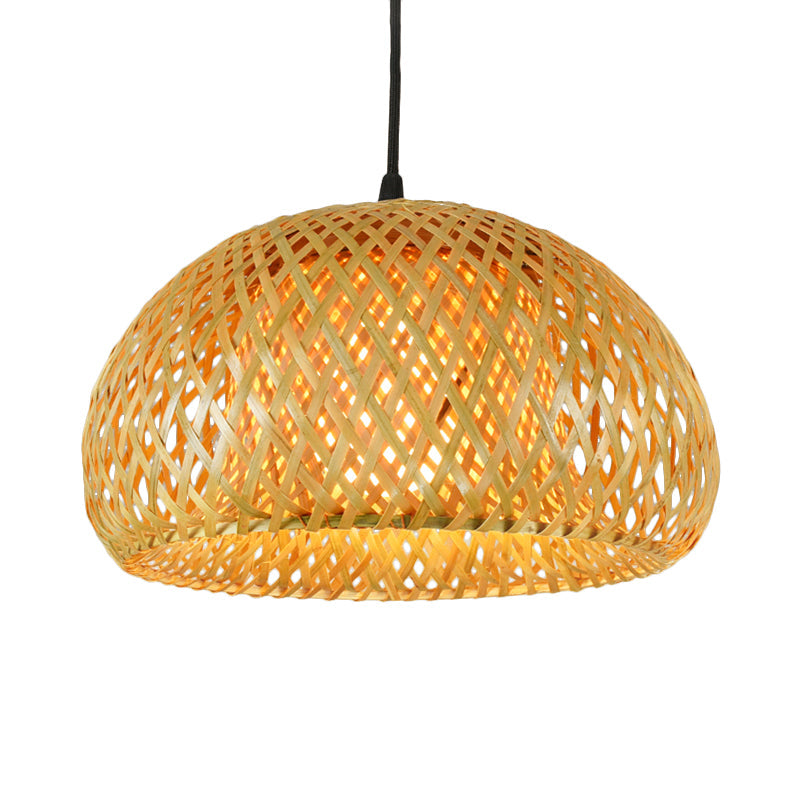 Double-Decker Dome Shade Hanging Pendant Rustic Bamboo 1 Light Hanging Lamp for Farmhouse Restaurant Clearhalo 'Ceiling Lights' 'Pendant Lights' 'Pendants' Lighting' 119704