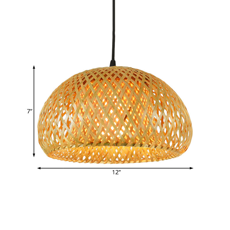 Double-Decker Dome Shade Hanging Pendant Rustic Bamboo 1 Light Hanging Lamp for Farmhouse Restaurant Clearhalo 'Ceiling Lights' 'Pendant Lights' 'Pendants' Lighting' 119705