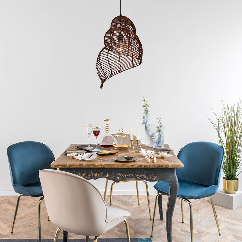 Rattan Conch Shaped Pendant Lamp Rustic Single Head Drop Light for Restaurant Dining Room Clearhalo 'Ceiling Lights' 'Pendant Lights' 'Pendants' Lighting' 119713