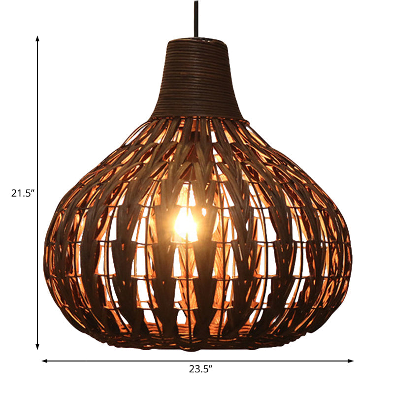 Hand-Woven Rattan Gourd Hanging Pendant Lamp Rustic 1 Light Hanging Fixture for Restaurant Clearhalo 'Ceiling Lights' 'Pendant Lights' 'Pendants' Lighting' 119730