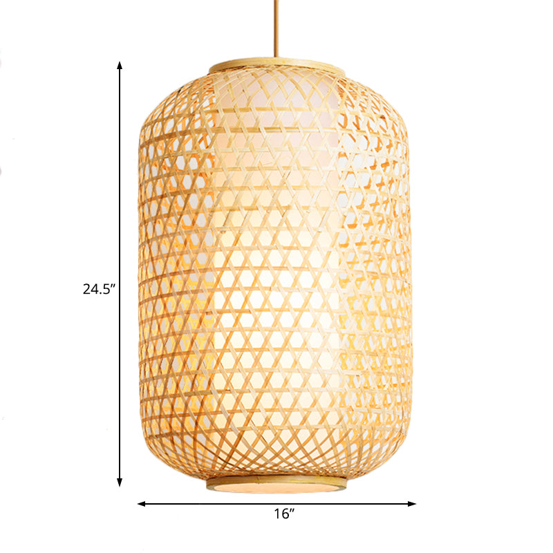 Asian Lantern Shaped Pendant Light Bamboo Single Head Ceiling Drop Light for Restaurant Dining Room Clearhalo 'Ceiling Lights' 'Pendant Lights' 'Pendants' Lighting' 119752