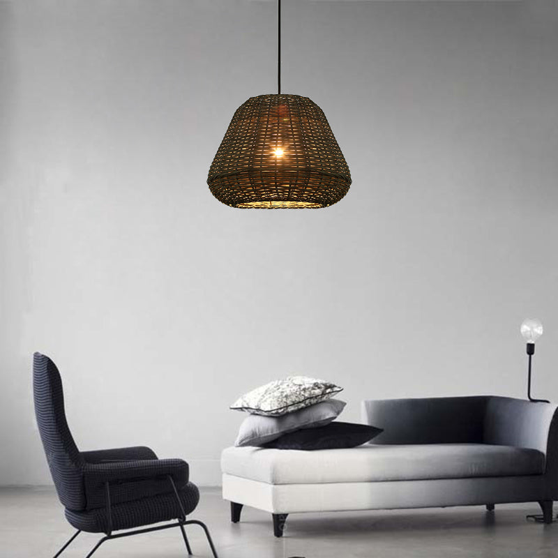 Hand Made Rattan Bucket Pendant for Restaurant Rustic One Head Hanging Lamp in Brown Clearhalo 'Ceiling Lights' 'Pendant Lights' 'Pendants' Lighting' 119753