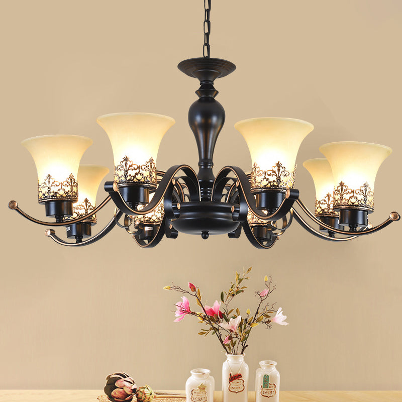 Rustic Style Swooping Arm Chandelier Lighting 3/6/8-Head Metal Ceiling Pendant Light in Black Clearhalo 'Ceiling Lights' 'Chandeliers' Lighting' options 1197588