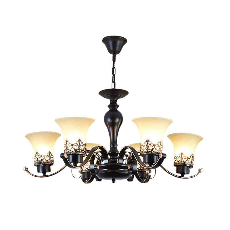 Rustic Style Swooping Arm Chandelier Lighting 3/6/8-Head Metal Ceiling Pendant Light in Black Clearhalo 'Ceiling Lights' 'Chandeliers' Lighting' options 1197594