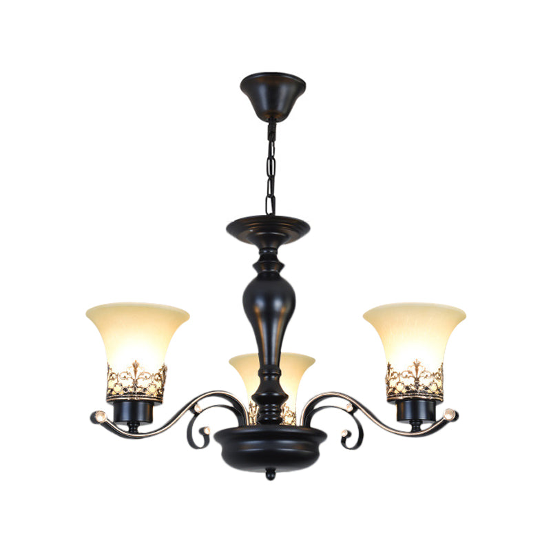 Rustic Style Swooping Arm Chandelier Lighting 3/6/8-Head Metal Ceiling Pendant Light in Black Clearhalo 'Ceiling Lights' 'Chandeliers' Lighting' options 1197600