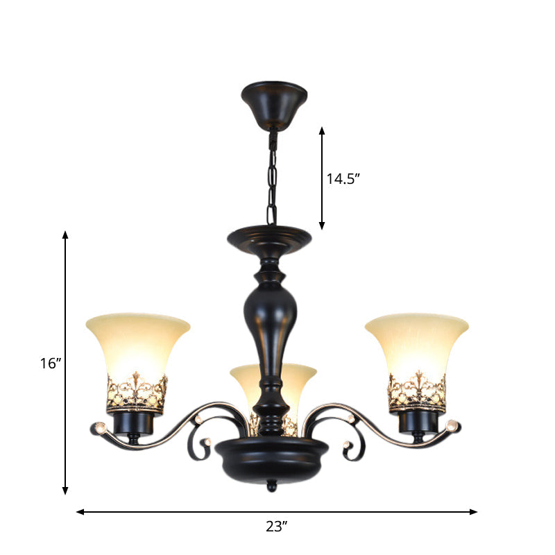 Rustic Style Swooping Arm Chandelier Lighting 3/6/8-Head Metal Ceiling Pendant Light in Black Clearhalo 'Ceiling Lights' 'Chandeliers' Lighting' options 1197601