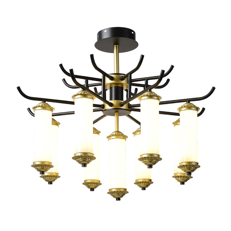 Metal Black-Gold Suspension Pendant Light Starburst-Like Arm 9/11 Lights Rustic Style Ceiling Chandelier Clearhalo 'Ceiling Lights' 'Chandeliers' Lighting' options 1197641