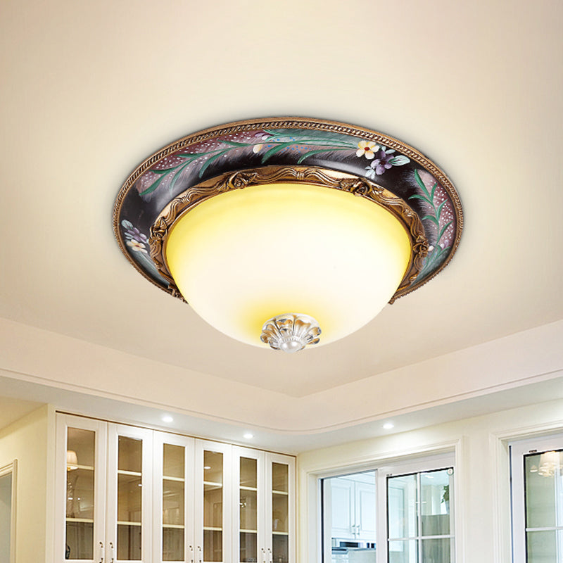 Tan LED Flush Mount Lamp Countryside Style Faceted Glass Bowl Shaped Ceiling Lighting, 12