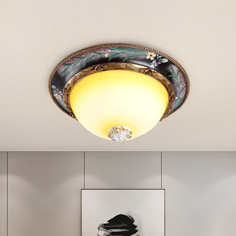 Tan LED Flush Mount Lamp Countryside Style Faceted Glass Bowl Shaped Ceiling Lighting, 12