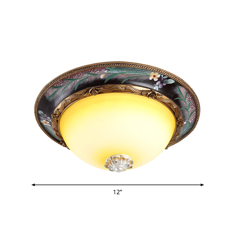 Tan LED Flush Mount Lamp Countryside Style Faceted Glass Bowl Shaped Ceiling Lighting, 12