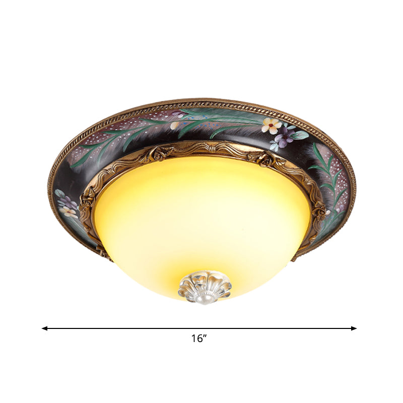 Tan LED Flush Mount Lamp Countryside Style Faceted Glass Bowl Shaped Ceiling Lighting, 12