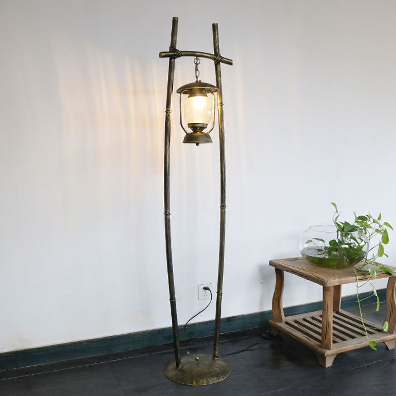 Metallic Bronze Standing Up Lamp Armed 1-Bulb Retro Reading Floor Lamp with Oil Light Accent Bronze Clearhalo 'Floor Lamps' 'Lamps' Lighting' 1197785