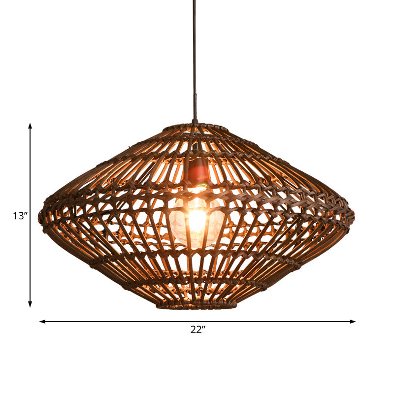 Rattan Disc Restaurant Hanging Lamp Asian Single Head Pendulum Light in Brown Clearhalo 'Ceiling Lights' 'Pendant Lights' 'Pendants' Lighting' 119780