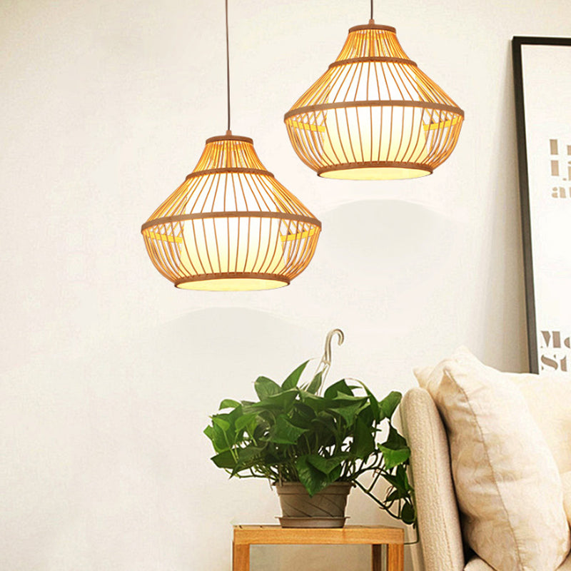 Bamboo Lantern Hanging Pendant Light Asian Single Bulb Pendant Light for Restaurant, 16