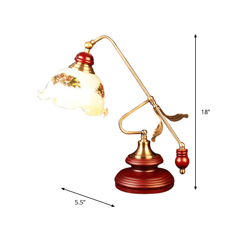 Red Brown 1 Light Night Table Lamp Countryside Style Crystal Floral Shaped Nightstand Lamp Clearhalo 'Lamps' 'Table Lamps' Lighting' 1197816