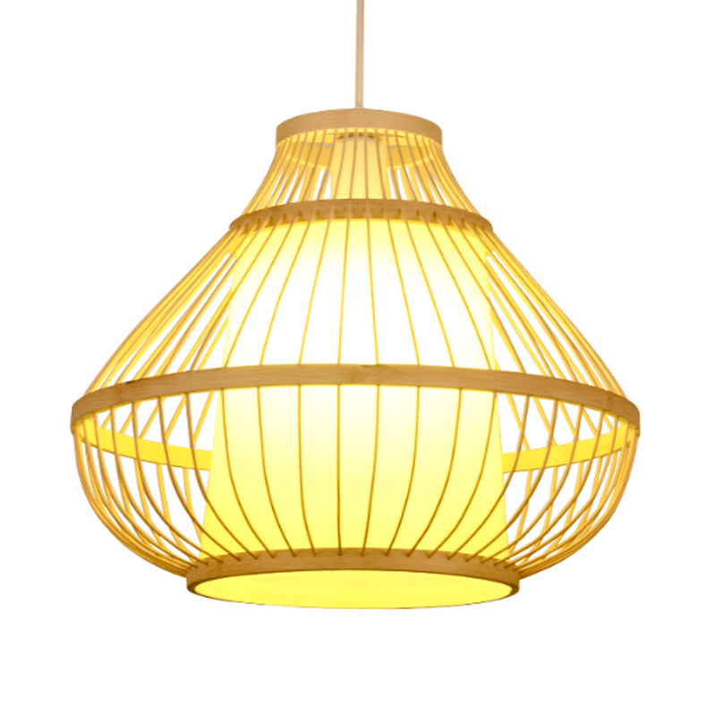 Bamboo Lantern Hanging Pendant Light Asian Single Bulb Pendant Light for Restaurant, 16