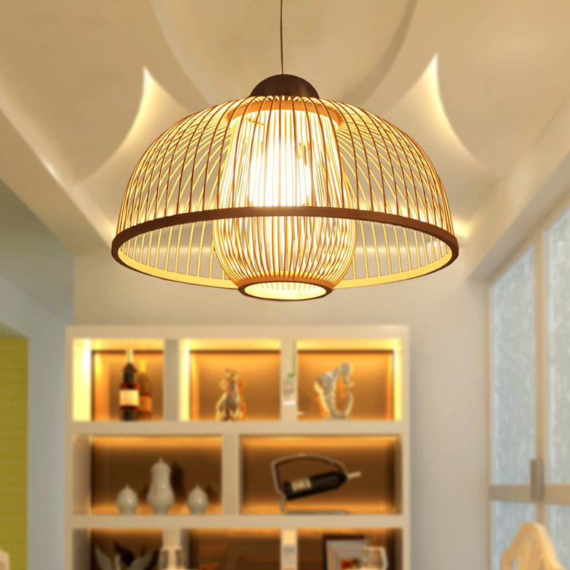 Single Head Dome Shade Hanging Lamp Asian Bamboo Ceiling Drop Light over Dining Table Clearhalo 'Ceiling Lights' 'Pendant Lights' 'Pendants' Lighting' 119787