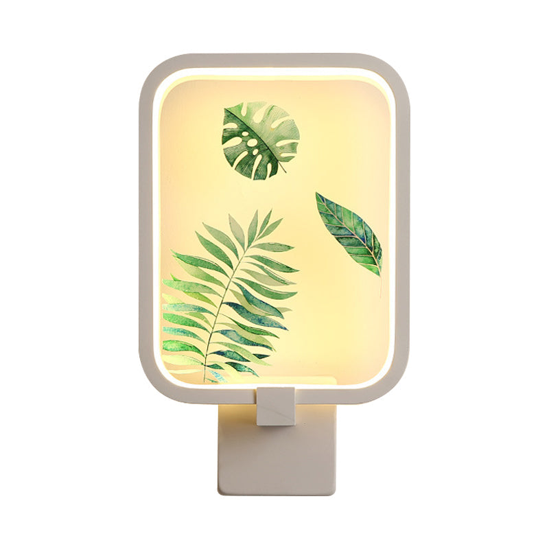 Simplicity Rectangle Shaped Metal Wall Lighting LED Wall Mural Light in White with Banana Leaf Pattern Clearhalo 'Wall Lamps & Sconces' 'Wall Lights' Lighting' 1197991