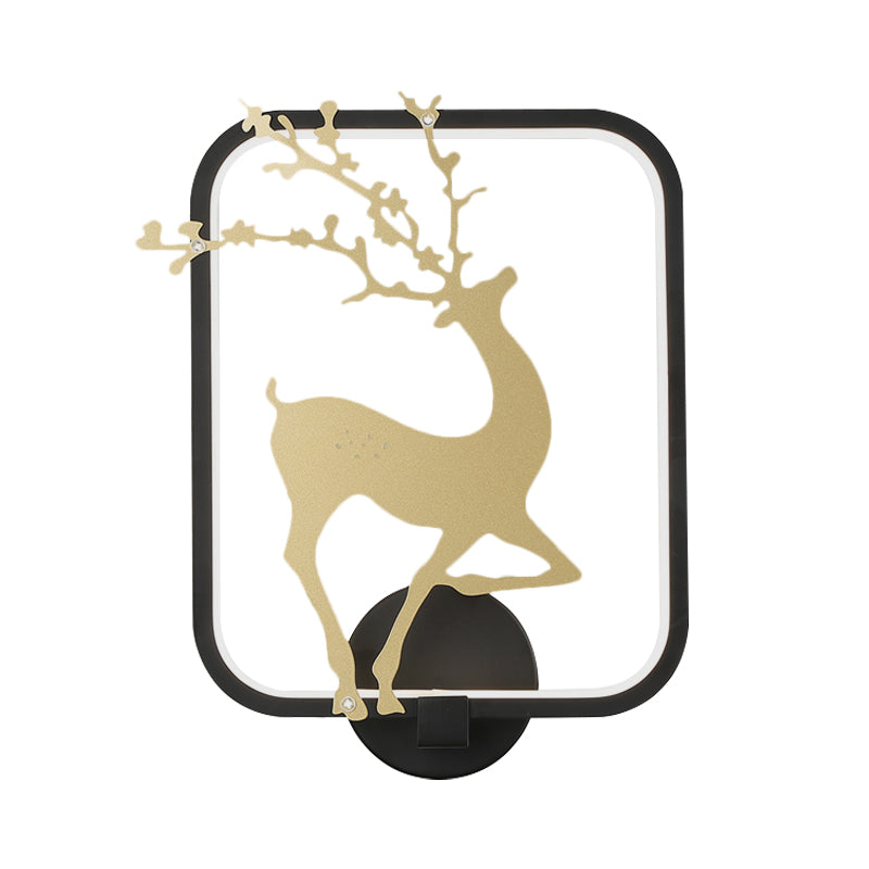 Minimal Style Rectangle Metal Wall Mural Lamp LED Wall Mount Light in Black/White with Elk Deer Pattern, Warm/White Light Clearhalo 'Wall Lamps & Sconces' 'Wall Lights' Lighting' 1198002