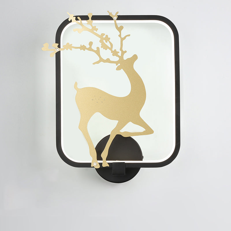 Minimal Style Rectangle Metal Wall Mural Lamp LED Wall Mount Light in Black/White with Elk Deer Pattern, Warm/White Light Clearhalo 'Wall Lamps & Sconces' 'Wall Lights' Lighting' 1198003