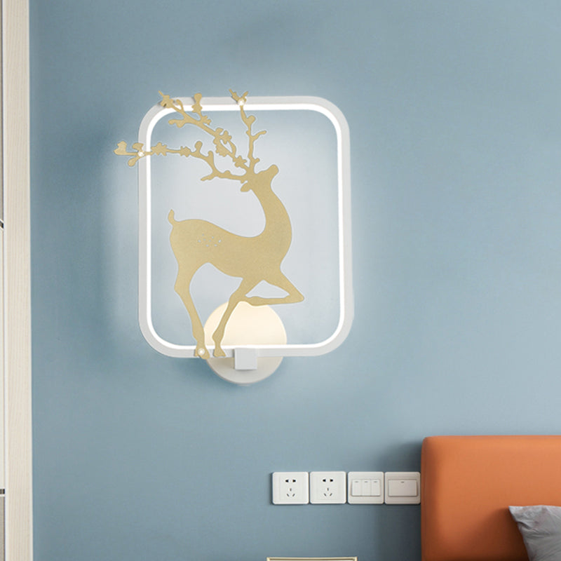 Minimal Style Rectangle Metal Wall Mural Lamp LED Wall Mount Light in Black/White with Elk Deer Pattern, Warm/White Light Clearhalo 'Wall Lamps & Sconces' 'Wall Lights' Lighting' 1198006