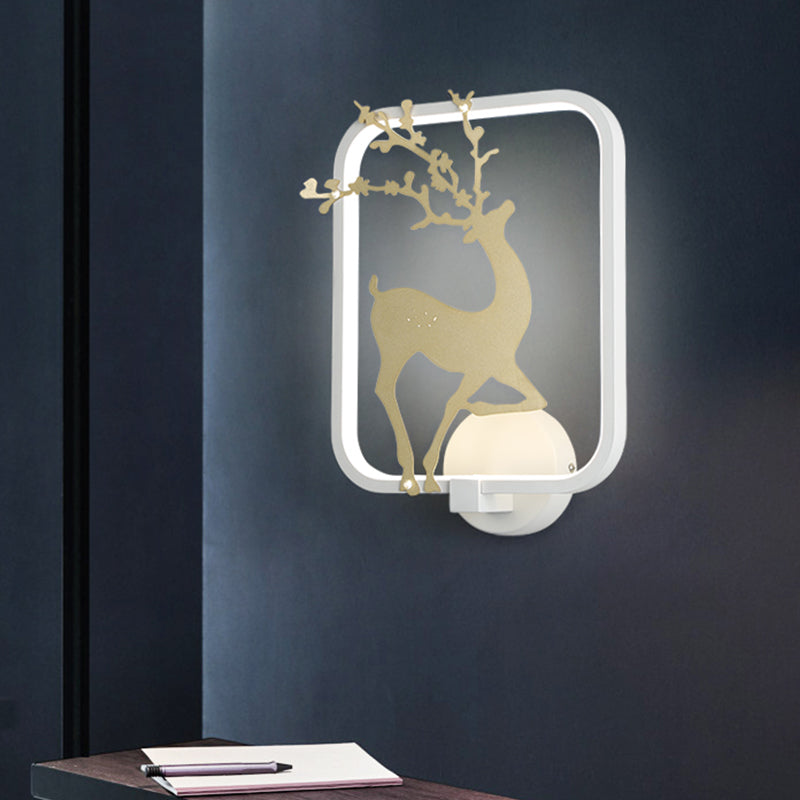 Minimal Style Rectangle Metal Wall Mural Lamp LED Wall Mount Light in Black/White with Elk Deer Pattern, Warm/White Light Clearhalo 'Wall Lamps & Sconces' 'Wall Lights' Lighting' 1198007