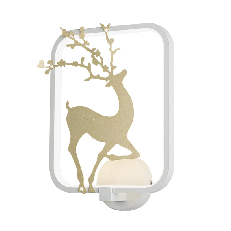 Minimal Style Rectangle Metal Wall Mural Lamp LED Wall Mount Light in Black/White with Elk Deer Pattern, Warm/White Light Clearhalo 'Wall Lamps & Sconces' 'Wall Lights' Lighting' 1198008