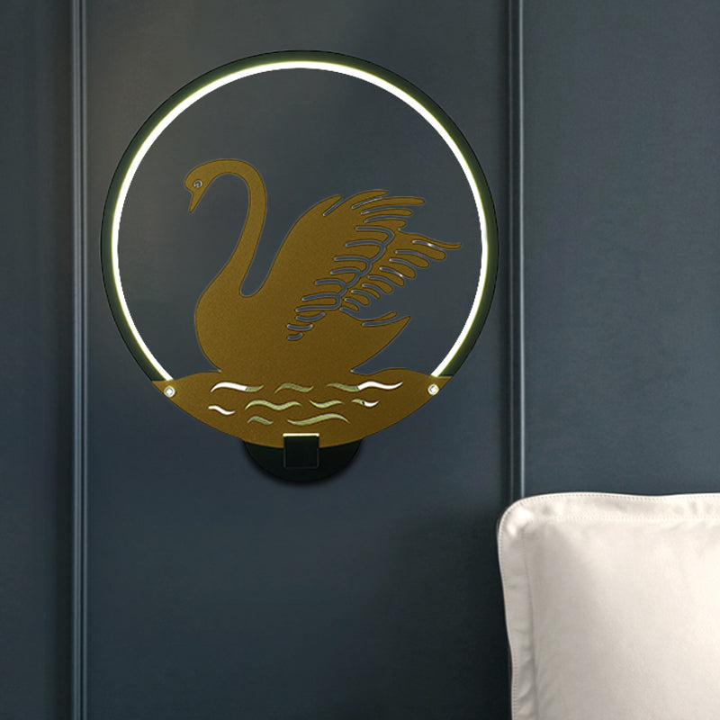 Minimalist Style Rounded Swan Mural Light Metal LED Guest Room Wall Lighting Idea in Black/White, Warm/White Light Clearhalo 'Wall Lamps & Sconces' 'Wall Lights' Lighting' 1198067