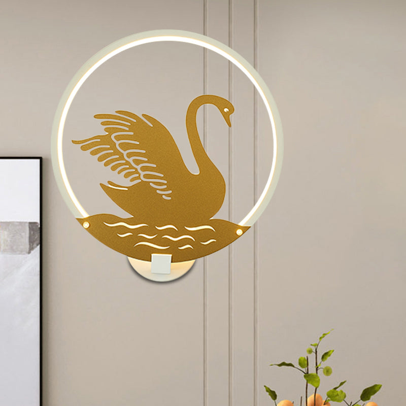 Minimalist Style Rounded Swan Mural Light Metal LED Guest Room Wall Lighting Idea in Black/White, Warm/White Light Clearhalo 'Wall Lamps & Sconces' 'Wall Lights' Lighting' 1198071