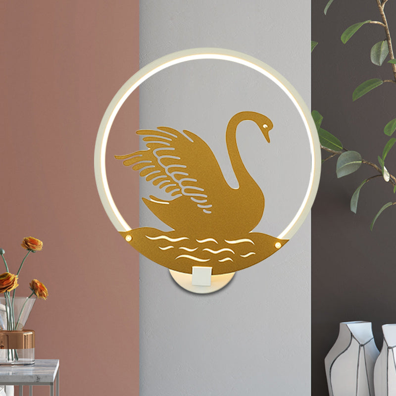 Minimalist Style Rounded Swan Mural Light Metal LED Guest Room Wall Lighting Idea in Black/White, Warm/White Light Clearhalo 'Wall Lamps & Sconces' 'Wall Lights' Lighting' 1198072