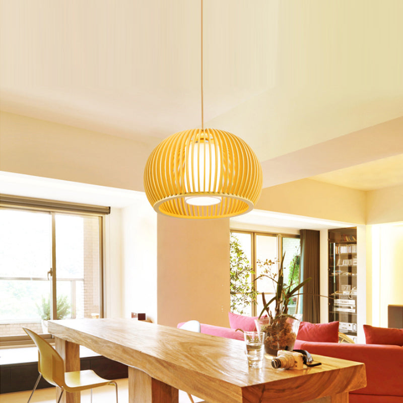 Wooden Dome Shade Suspended Lamp Asian Single Pendant Light for Restaurant Dining Room Clearhalo 'Ceiling Lights' 'Pendant Lights' 'Pendants' Lighting' 119811