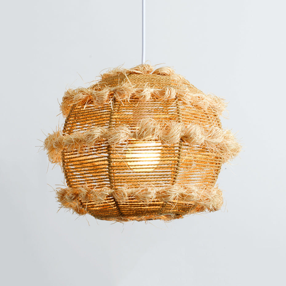 Rattan Globe Hanging Light over Table Rustic 1-Head Pendant Luminaire in Beige/Black Clearhalo 'Ceiling Lights' 'Pendant Lights' 'Pendants' Lighting' 120081