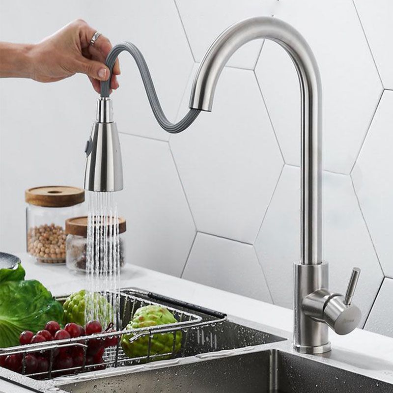 1-Hole Kitchen Faucet Pull down Sprayer Kitchen Faucet with Single Lever Handle Clearhalo 'Home Improvement' 'home_improvement' 'home_improvement_kitchen_faucets' 'Kitchen Faucets' 'Kitchen Remodel & Kitchen Fixtures' 'Kitchen Sinks & Faucet Components' 'kitchen_faucets' 1200x1200_bbe3fbf1-39cc-4ad0-807d-98bebd05c996