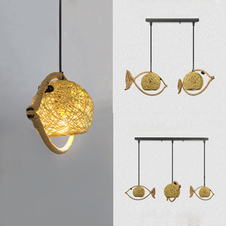 1/2/3-Light Fish Shaped Pendant Lighting Rustic Bine Single Head Hanging Lamp in Beige Clearhalo 'Ceiling Lights' 'Pendant Lights' 'Pendants' Lighting' 120124