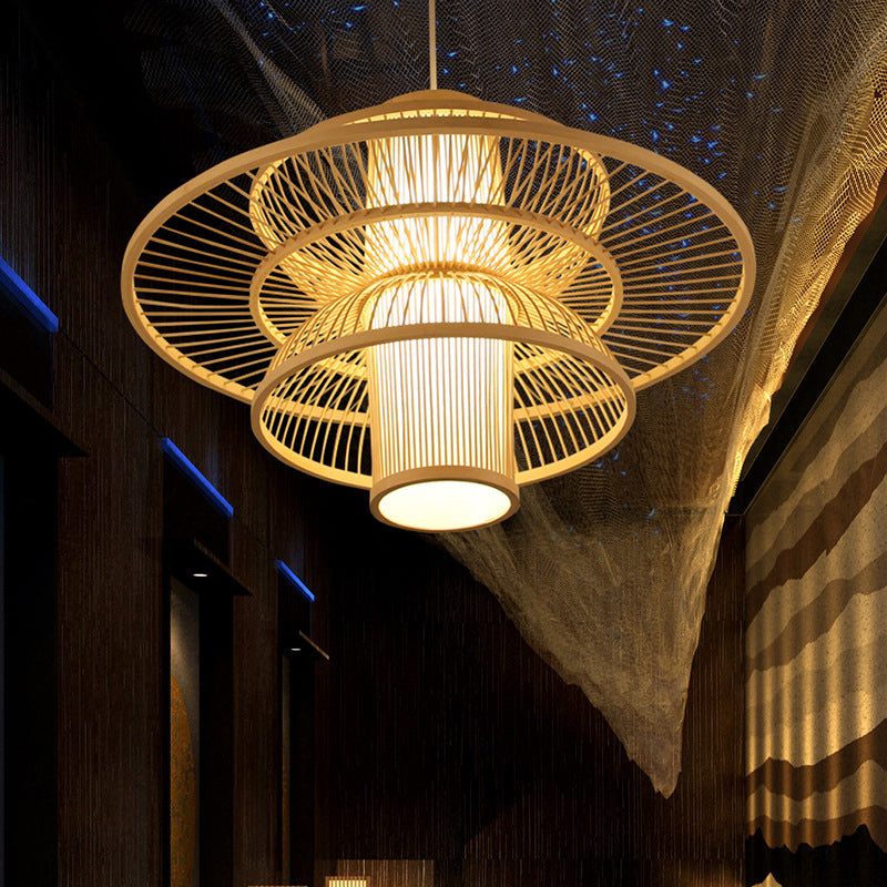 Lotus-Shaped Pendant Lamp Asian Style Bamboo 16