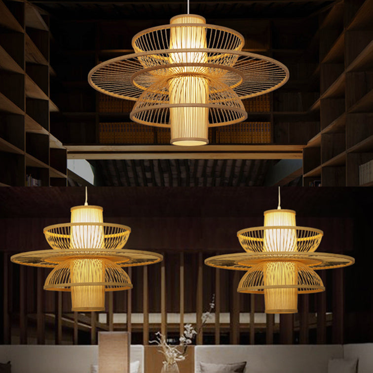 Lotus-Shaped Pendant Lamp Asian Style Bamboo 16