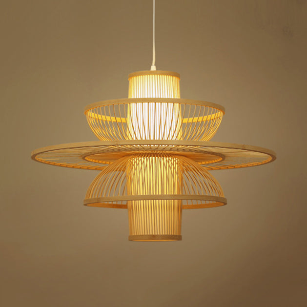 Lotus-Shaped Pendant Lamp Asian Style Bamboo 16