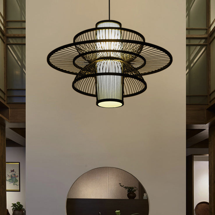 Lotus-Shaped Pendant Lamp Asian Style Bamboo 16