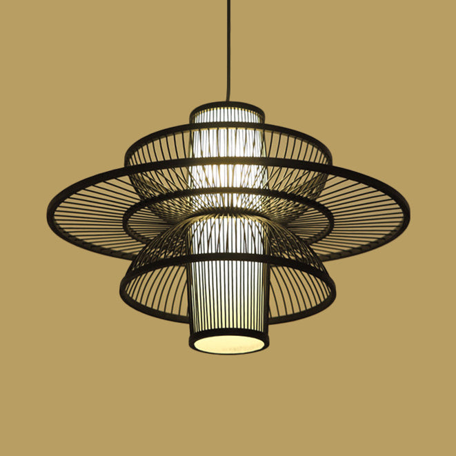 Lotus-Shaped Pendant Lamp Asian Style Bamboo 16