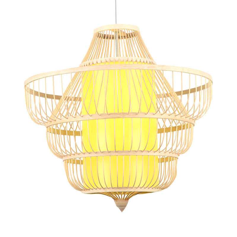 Hand-Worked Pendant Lighting Modernist Style Bamboo 1 Head Beige Hanging Fixture for Dining Room Clearhalo 'Ceiling Lights' 'Pendant Lights' 'Pendants' Lighting' 120289