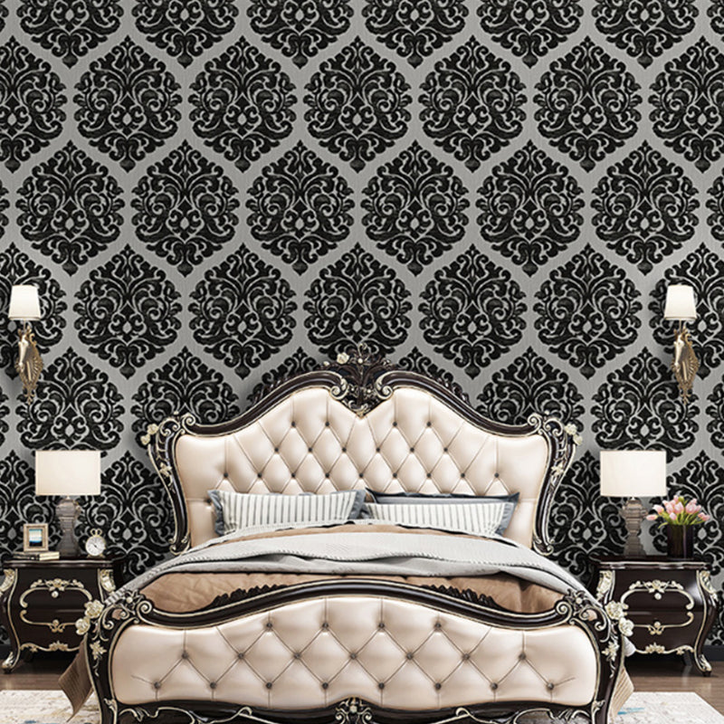 Glam Vinyl Wallpaper Trellis Flower Smooth Surface Wall Art for Bedroom Decoration Black Clearhalo 'Wall Decor' 'Wallpaper' 1203068